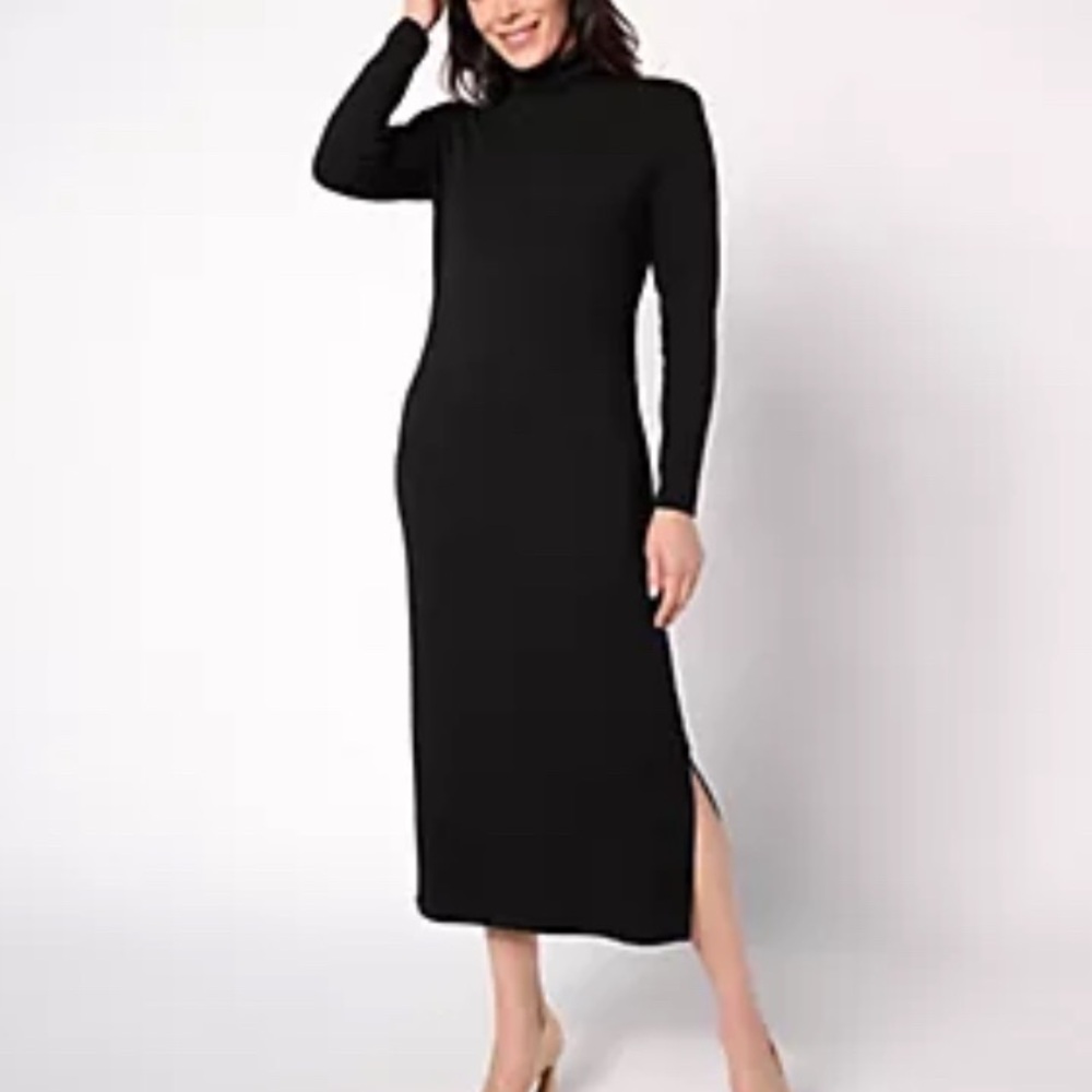 Women With Control black turtleneck long sleeve size XL Petite. 18-20 midi dress